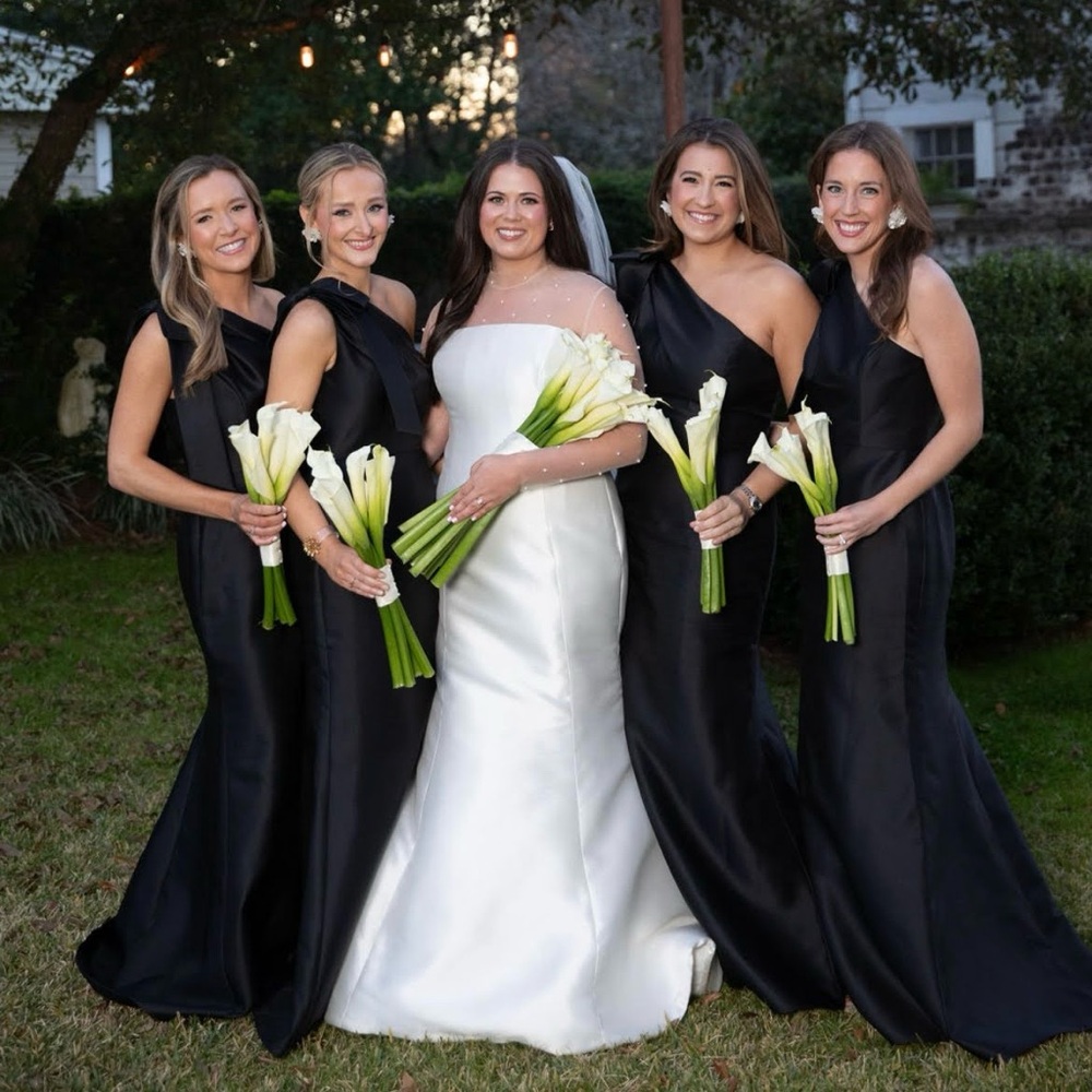ALFRED SUNG Black One-Shoulder Maxi Evening Gown - Picture 8 of 9